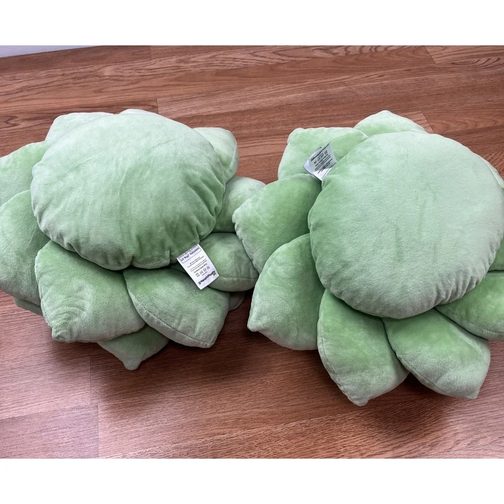 Set of 2 Green Philosophy Co Succulent Pillows 3D Cactus Plush Throw Accent